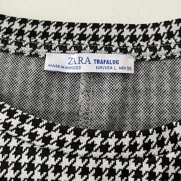 Zara Houndstooth Short Sleeve Mod Mini Dress Retro Preppy Black White Large - Picture 9 of 11